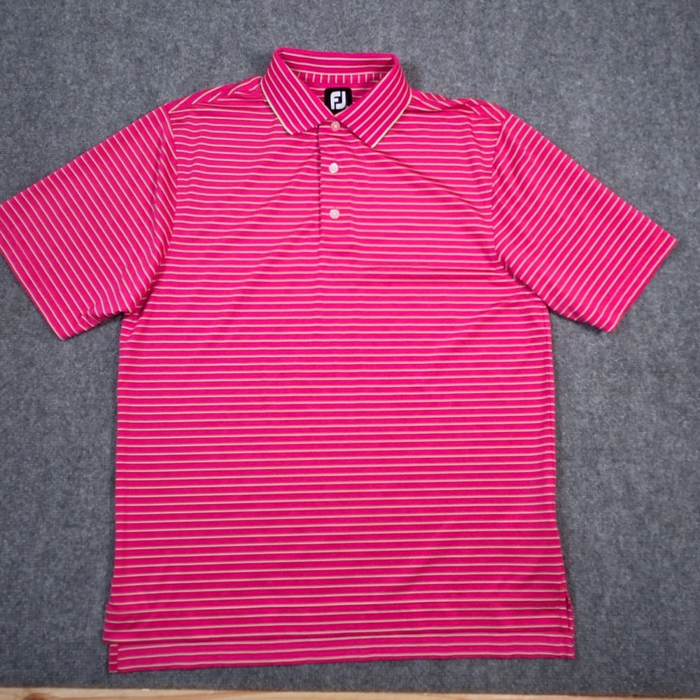 FootJoy Polo Shirt Mens Medium Pink Striped Golf Stretch Moisture Wicking